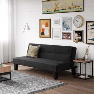 Keori Velvet Futon Sofa Bed In Black With Wooden Legs