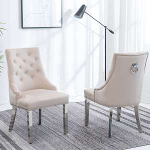 Kepro Knocker Cream Velvet Dining Chairs In Pair
