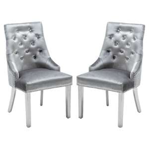 Kepro Knocker Shimmer Grey Velvet Dining Chairs In Pair