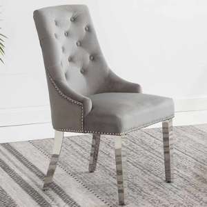 Kepro Knocker Back Velvet Dining Chair In Light Grey