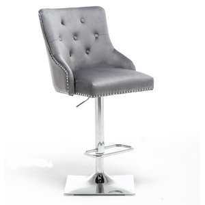 Kepro Velvet Upholstered Gas-Lift Bar Chair In Dark Grey