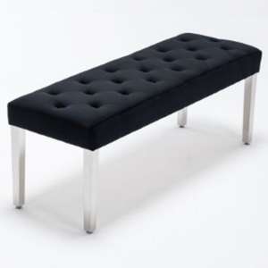 Kepro Velvet Upholstered Dining Bench In Black