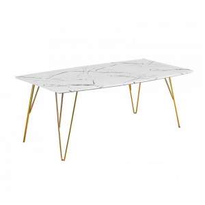 Flockton Coffee Table In White Marble Effect With Metal Base