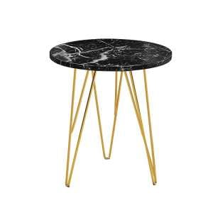 Flockton Round Lamp Table In Black Marble Effect And Metal Base