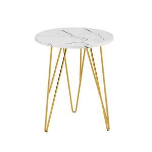 Flockton Round Lamp Table In White Marble Effect And Metal Base