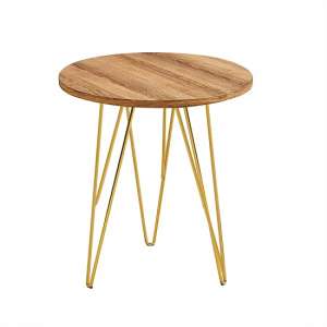 Flockton Round Lamp Table In Wooden Effect With Metal Base