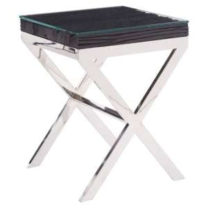 Kero Glass Top Side Table With Cross Base In Black