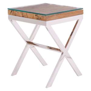 Kero Glass Top Side Table With Cross Base In Natural