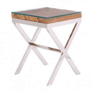Kero Glass Top Side Table In Natural With Cross Base