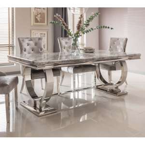 Kesley Marble Dining Table Large In Grey And Stainless Steel
