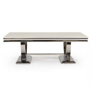 Kesley Marble Coffee Table In Cream With Stainless Steel Base