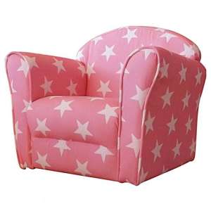 Kids Mini Fabric Armchair In Pink With White Stars