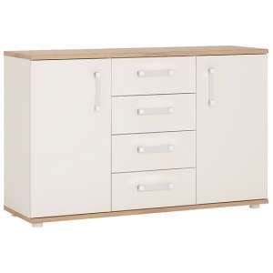 Kast Wooden Sideboard In White Gloss Oak With 2 Doors 4 Drawers