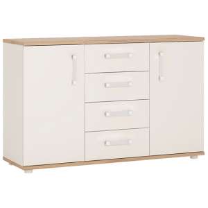 Kast Wooden Sideboard In White Gloss Oak With 2 Doors 4 Drawers