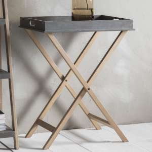 Kilting Butlers Tray Wooden Side Table In Grey And Natural