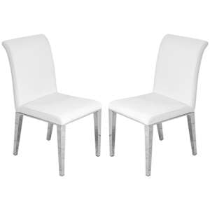 Kirkland White Leather Dining Chairs With Chrome Legs In Pair