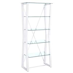 Kirov Clear Glass 5 Tier Shelving Unit With White Metal Frame