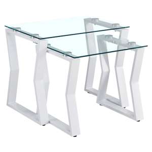 Kirov Clear Glass Nest Of 2 Tables With White Metal Frame