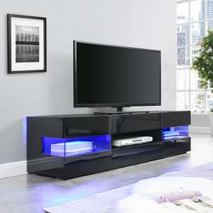 Kirsten High Gloss TV Stand In Black With LED Lighting