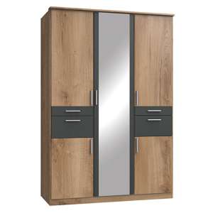 Koblenz Mirrored 4 Drawers Wardrobe In Planked Oak And Graphite