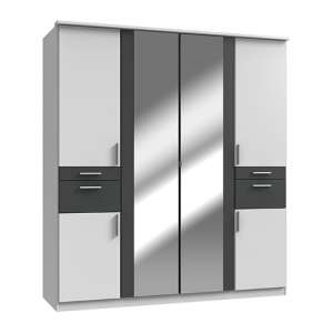 Koblenz Mirrored Wide 6 Doors Wardrobe In White And Graphite