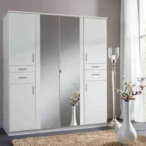 Koblenz Mirrored Wide Wardrobe In White With 6 Doors