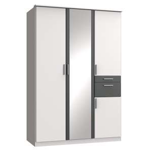 Koblenz Mirrored Wooden Wide Wardrobe In White And Graphite