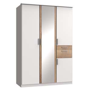 Koblenz Mirrored Wooden Wide Wardrobe In White And Planked Oak