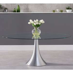Koit Oval Clear Glass Dining Table With Aluminium Pedestal