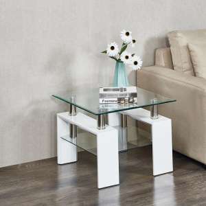 Kontrast Side Table In Clear Glass And High Gloss White Legs