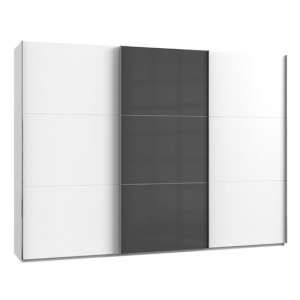 Koyd Mirrored Sliding Wardrobe In Grey And White 3 Doors