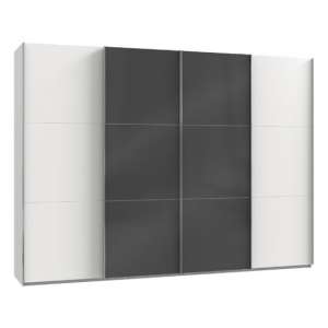 Koyd Mirrored Sliding Wardrobe In Grey And White 4 Doors