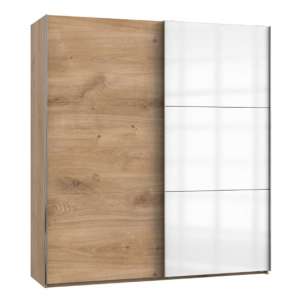 Koyd Mirrored Sliding Wardrobe In White And Planked Oak