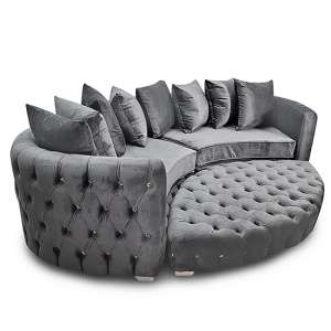Krakow Malta Plush Velour Fabric Curved Sofa In Grey