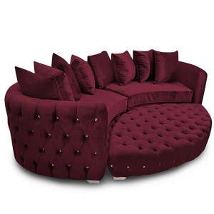 Krakow Malta Plush Velour Fabric Curved Sofa In Red