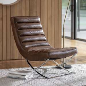 Kramer Leather Lounge Chair In Brown With Metal Frame