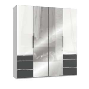 Kraz Mirrored Wardrobe In High Gloss White Graphite With 4 Doors