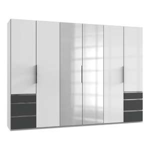 Kraz Mirrored Wardrobe In High Gloss White Graphite With 6 Doors