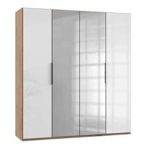 Kraz Mirrored Wardrobe In Gloss White Planked Oak With 4 Doors