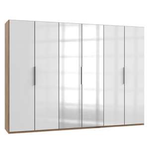 Kraz Mirrored Wardrobe In Gloss White Planked Oak With 6 Doors