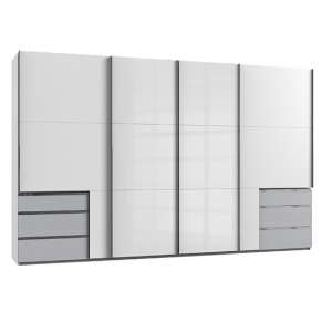 Kraz Sliding 4 Doors Wardrobe In High Gloss White Light Grey