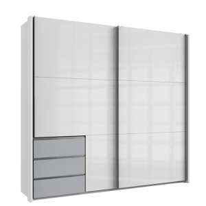 Kraz Sliding Door Wardrobe In High Gloss White Light Grey