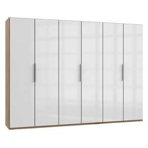 Kraz Wooden Wardrobe In Gloss White And Planked Oak With 6 Door