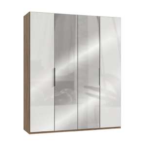 Kraza Mirrored Wardrobe In Gloss White Planked Oak With 4 Doors