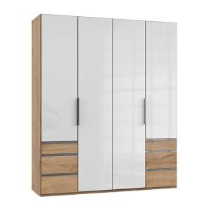 Kraza Wooden 4 Doors Wardrobe In Gloss White And Planked Oak