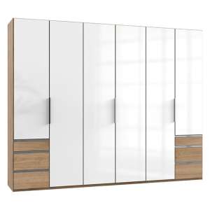 Kraza Wooden 6 Doors Wardrobe In Gloss White And Planked Oak