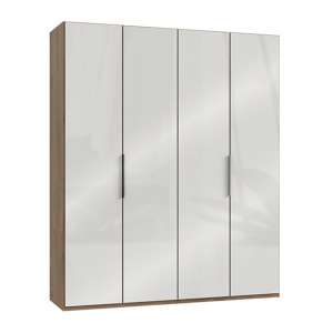 Kraza Wardrobe In Gloss White And Planked Oak With 4 Door