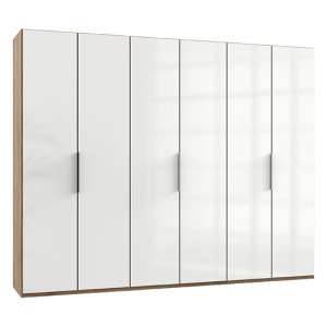 Kraza Wardrobe In Gloss White And Planked Oak With 6 Door