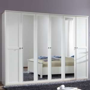 Krefeld Mirrored Wardrobe Extra Large In White With 6 Doors