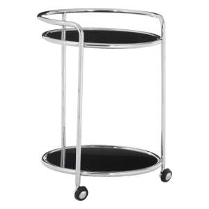 Kurhah Black Glass 2 Tier Drinks Trolley With Silver Frame